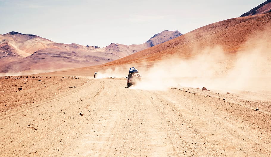 car traveling on brown soil, jeep, road, dirt track, explore HD wallpaper