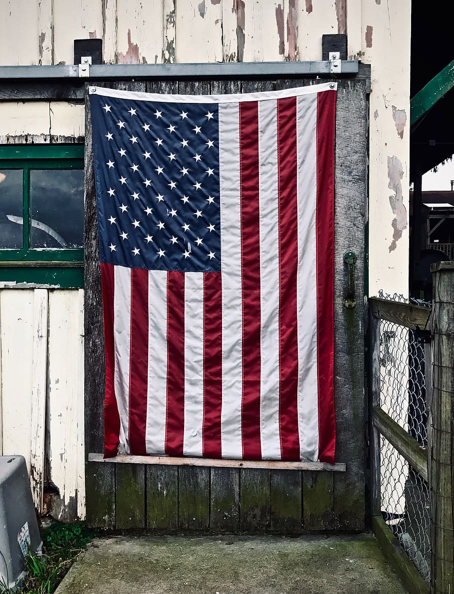 flag, symbol, american flag, window, wall, summer, fence, green HD wallpaper