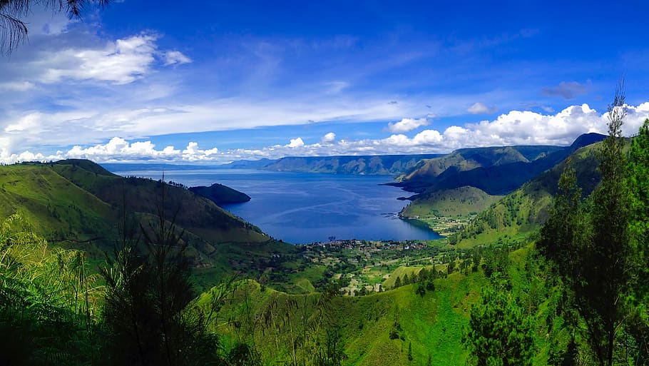 lake toba, indonesia, sky, clouds, landscape, scenic, water, HD wallpaper