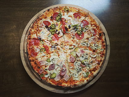 Pepperoni Pizza, cheese, circle, close-up, crust, delicious, dinner HD wallpaper