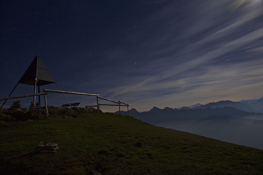 night, mountains, moonlight, nature, mood, long exposure, sky HD wallpaper