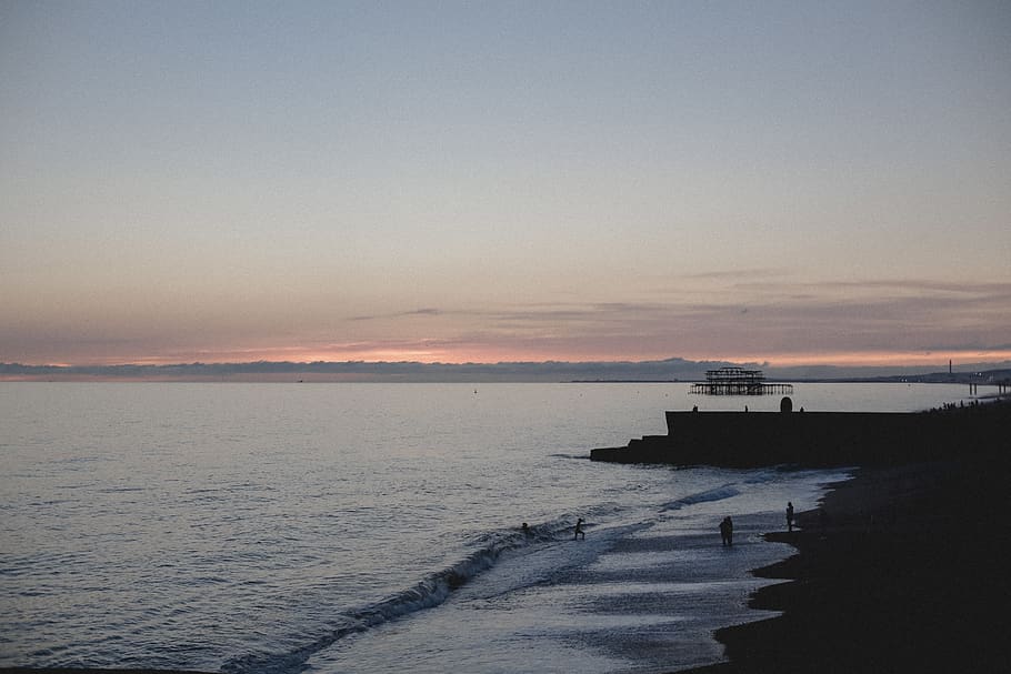 united kingdom, brighton, water, sea, sky, sunset, transportation HD wallpaper
