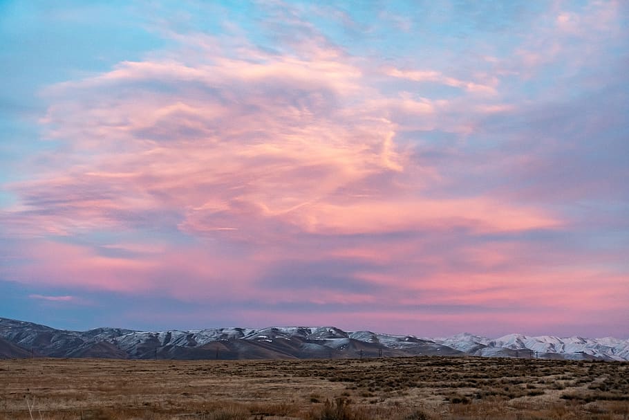 Photo of Mountains, clouds, field, golden hour, grass, high, horizon HD wallpaper