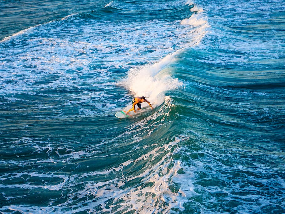 emerald isle, united states, ocean, sea, surfboard, wave, waves, HD wallpaper