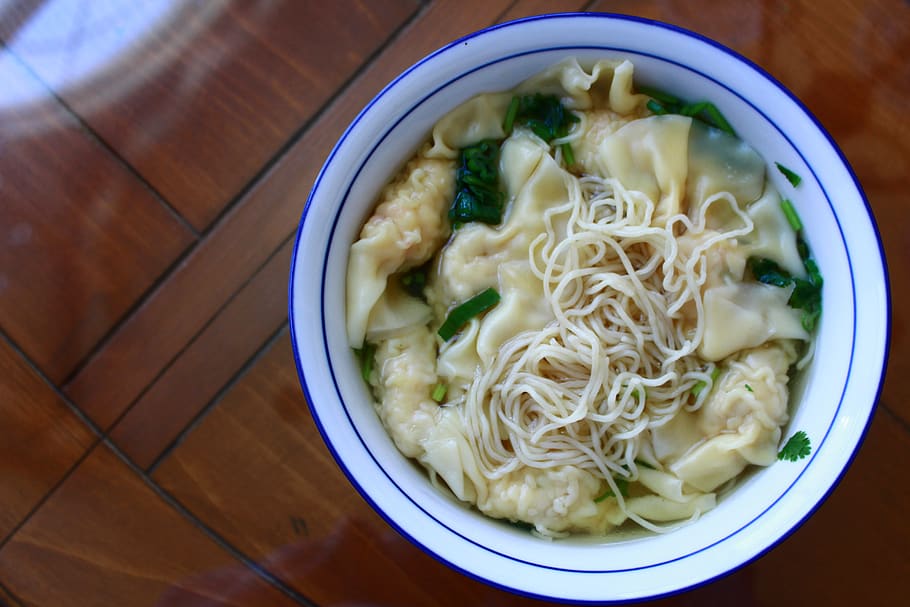 wonton, noodles, soup, food, food and drink, indoors, healthy eating