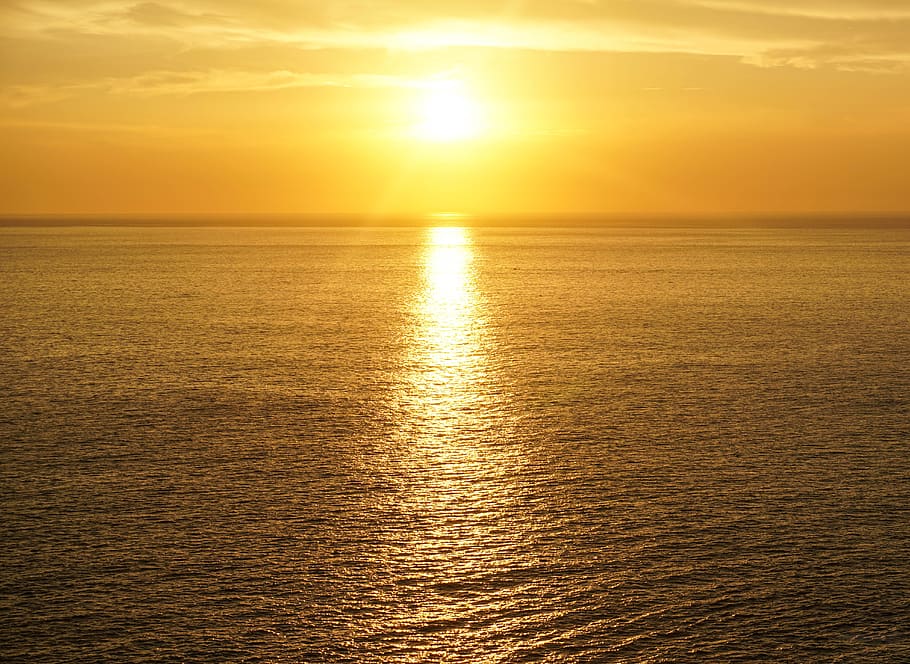 mexico, puerto ángel, sunset, sea, gold, golden, water, sky, HD wallpaper