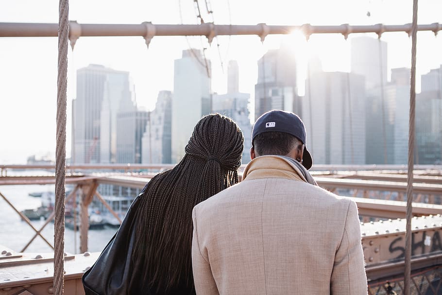 Two people looking down at a building site., rear view, architecture HD wallpaper