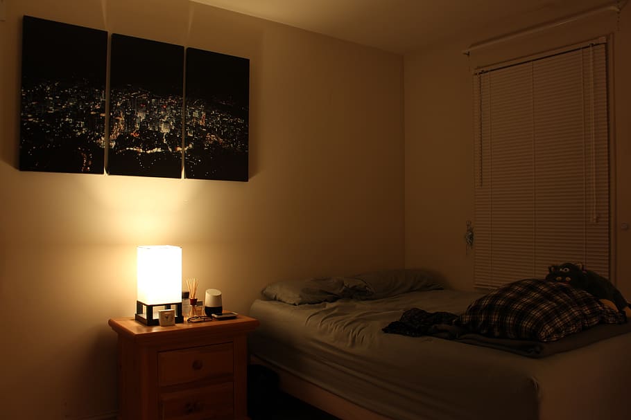 bedroom, low light, seoul, canvas, furniture, domestic room, HD wallpaper