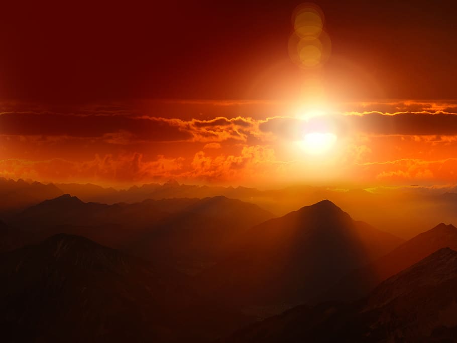 HD wallpaper: mountains, sunset, atmosphere, zugspitze, landscape, sky ...