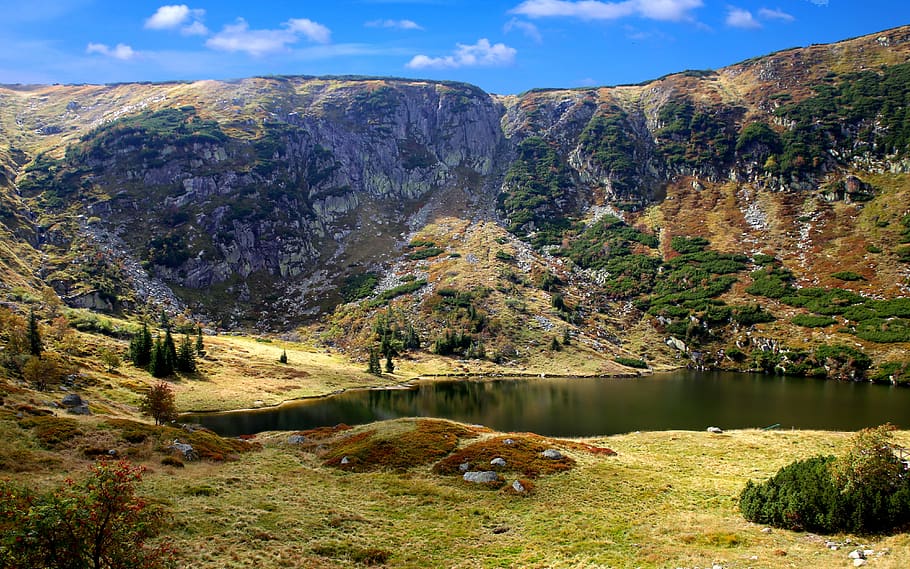 mati, mountains, clouds, landscape, sky, water, lake, reflections HD wallpaper