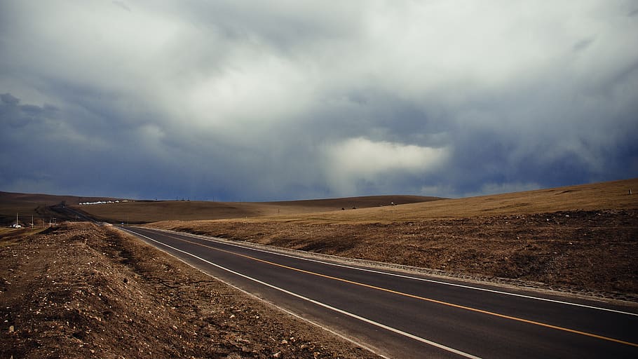 road, china, inner mongolia, overcast, plain, wide, horizon, HD wallpaper