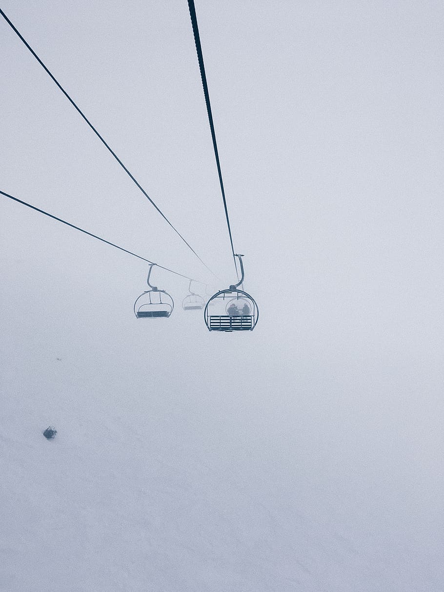 cable car on fogs, winter, cold temperature, snow, ski lift, no people HD wallpaper