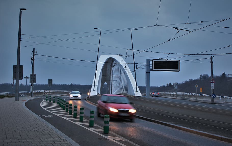 bridge, lights, car, transportation, mode of transportation HD wallpaper