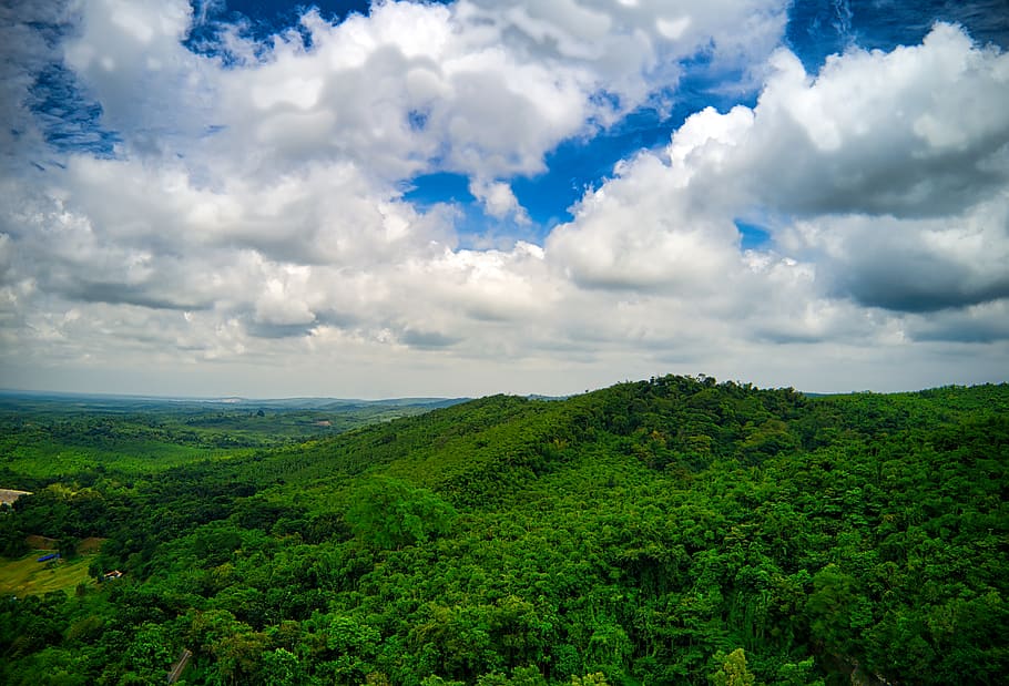 Scenic View Of Mountains Under Cloudy Sky, clouds, drone photography HD wallpaper