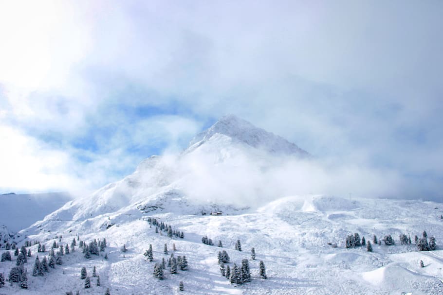 mountain, snow, peak, cloud, sky, mountains, landscape, winter HD wallpaper