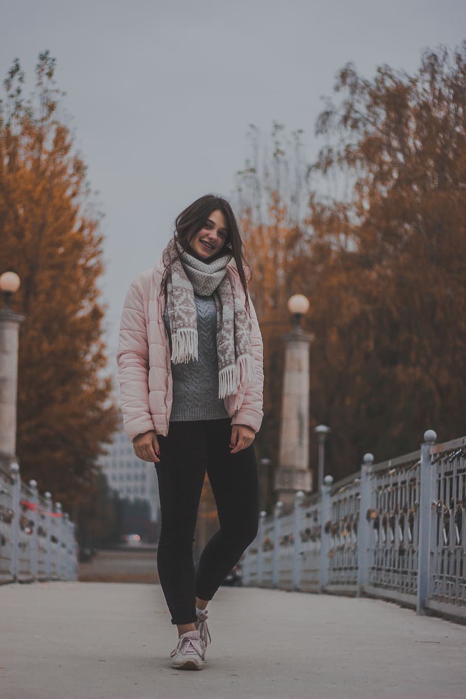 Woman Standing Between Handrails, attractive, beautiful, beauty