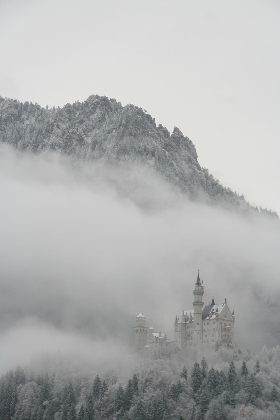 castle, fog, german, landscape, mountains, nature, germany, HD wallpaper