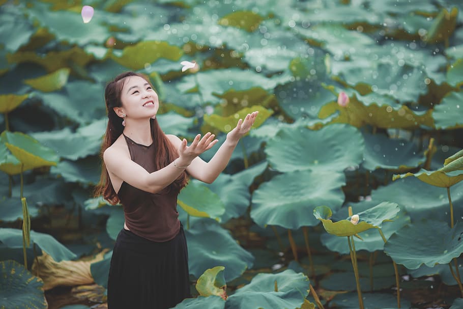 lotus, teen, nice, female, hair, vietnam, women, bamboo bridge, HD wallpaper