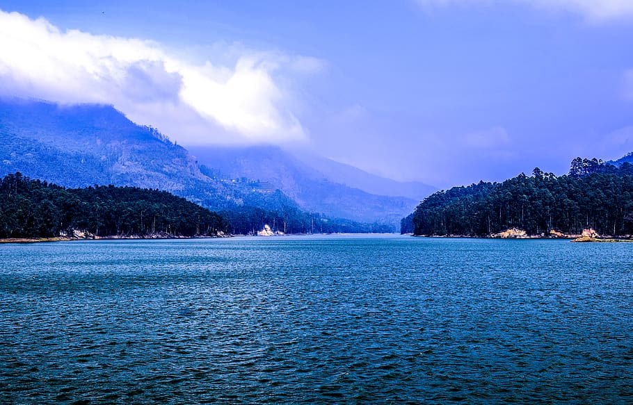 Body of Water Under Blue and White Sky, clouds, daylight, environment HD wallpaper