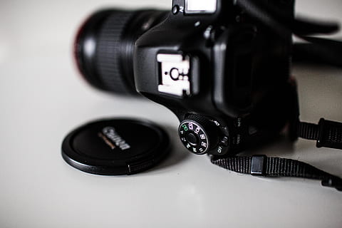 black DSLR camera, electronics, strap, lens cap, digital camera HD wallpaper