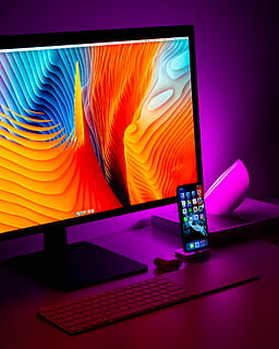 flat screen TV and Android smartphone, technology, connection HD wallpaper