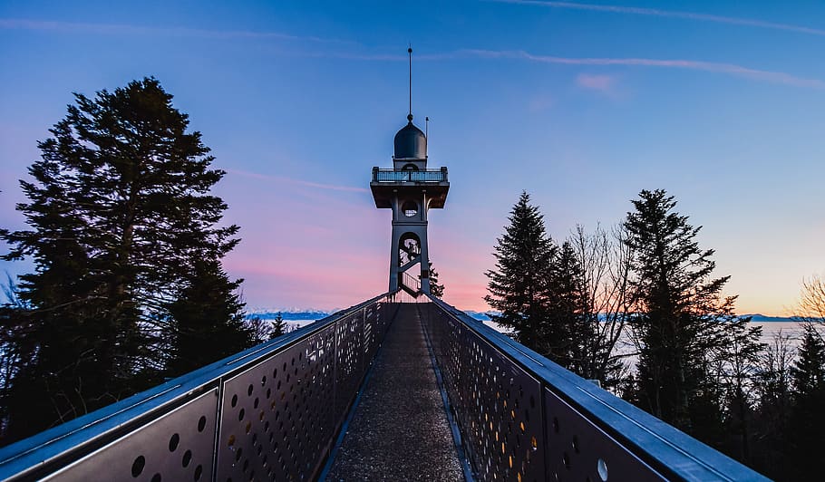 tower, observation, landscape, bridge, chaumont, neuchâtel HD wallpaper