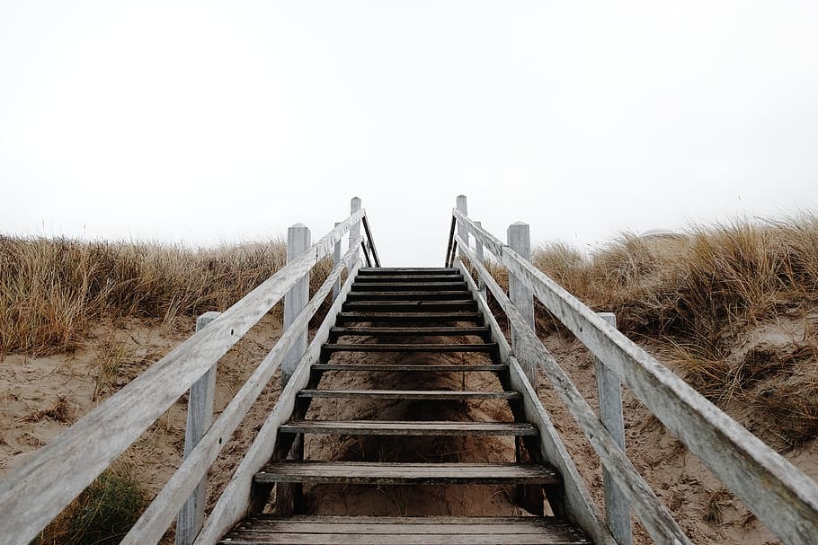 gray wooden staircase outdoor, domburg, netherlands, grass, building, HD wallpaper