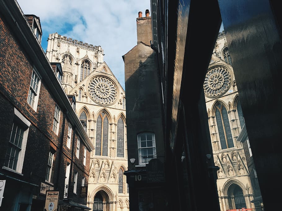 old, new, reflection, abbey, york abbey, city, church, building HD wallpaper