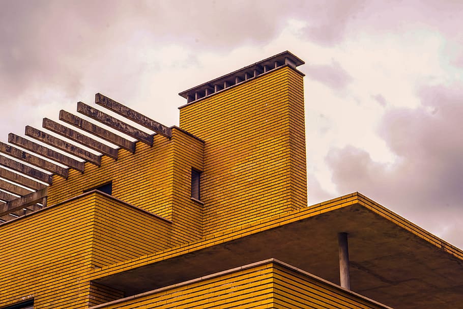 Yellow Painted Building, architecture, low angle shot, perspective HD wallpaper