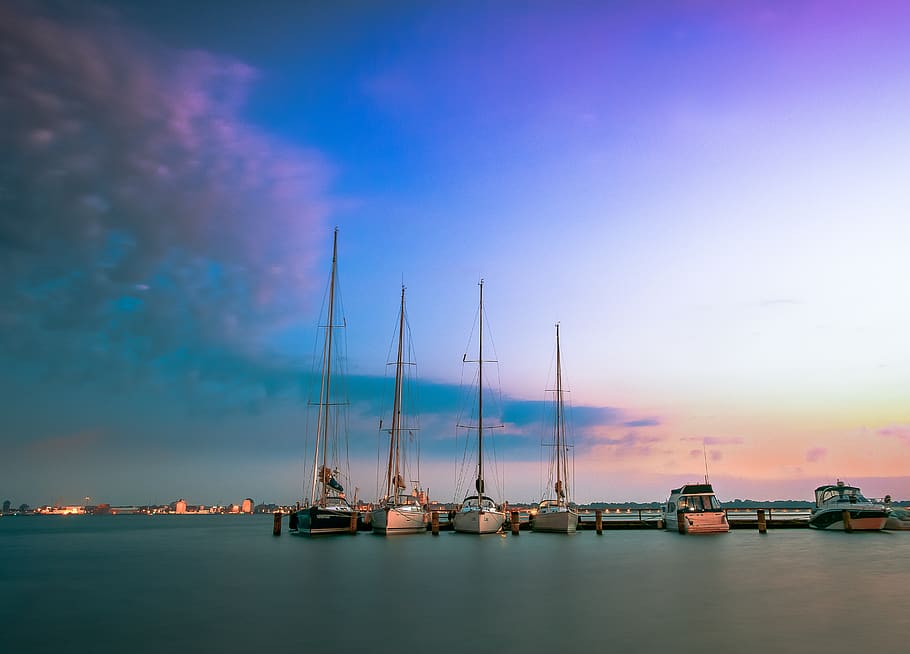 waters, sky, sunset, sea, travel, dusk, reflection, dawn, port, HD wallpaper