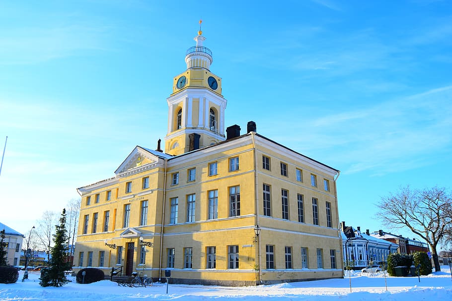 yellow building, finland, council house, building exterior, HD wallpaper