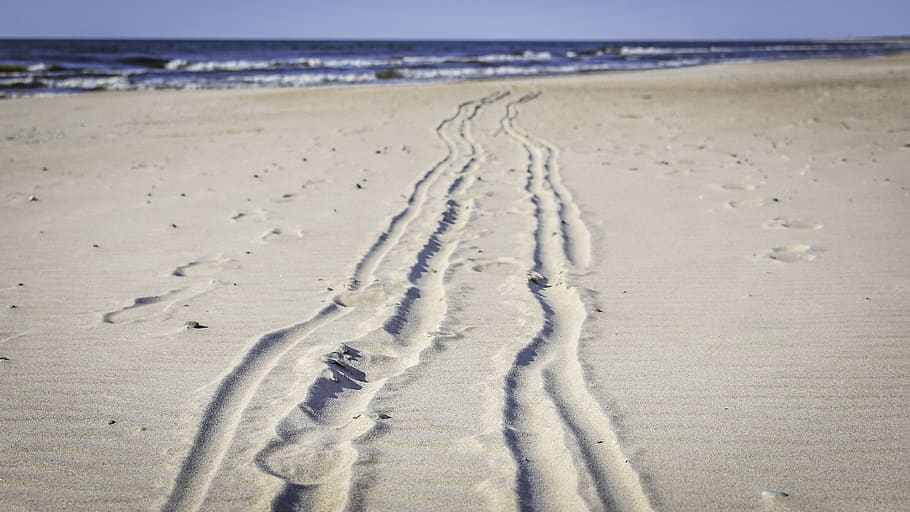 trace, way, path, trail, beach, sea, sand, reprint, baltic sea, HD wallpaper