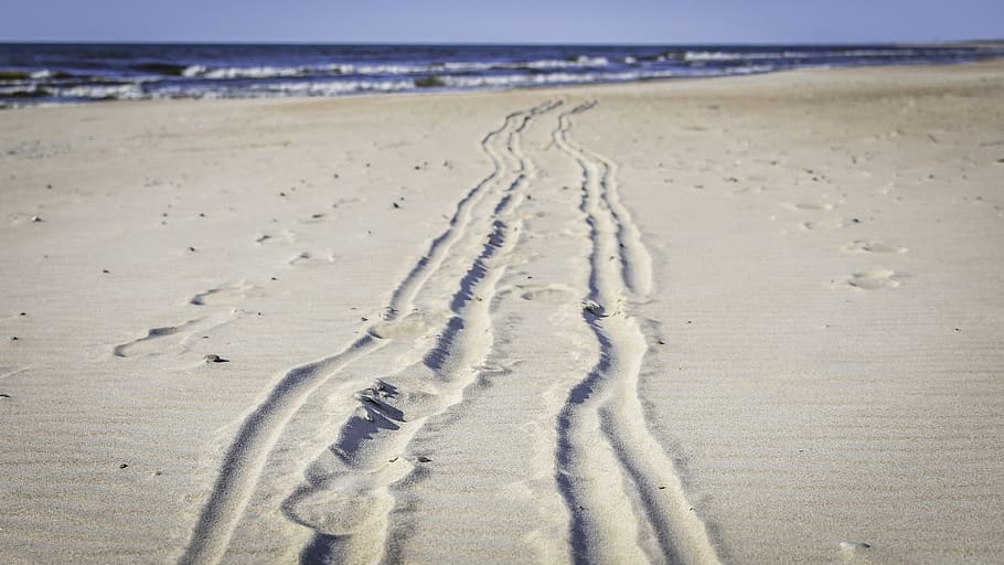 trace, way, path, trail, beach, sea, sand, reprint, baltic sea HD wallpaper