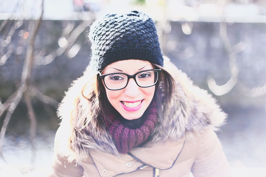 Woman Wearing Brown Coat, beanie, beautiful, cold, fashion, girl HD wallpaper