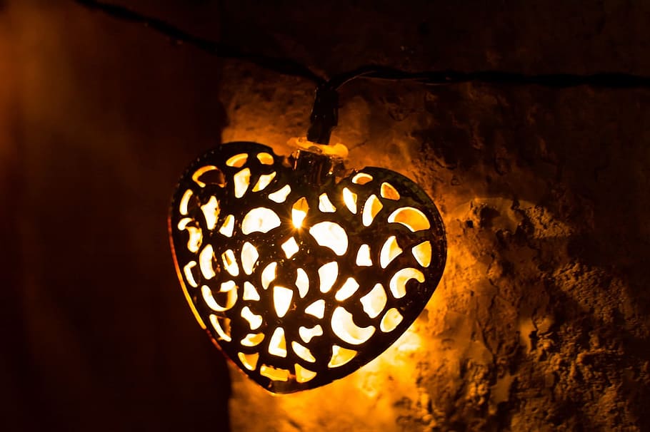 heart, glowing, light, object, fire, illuminated, indoors, no people HD wallpaper
