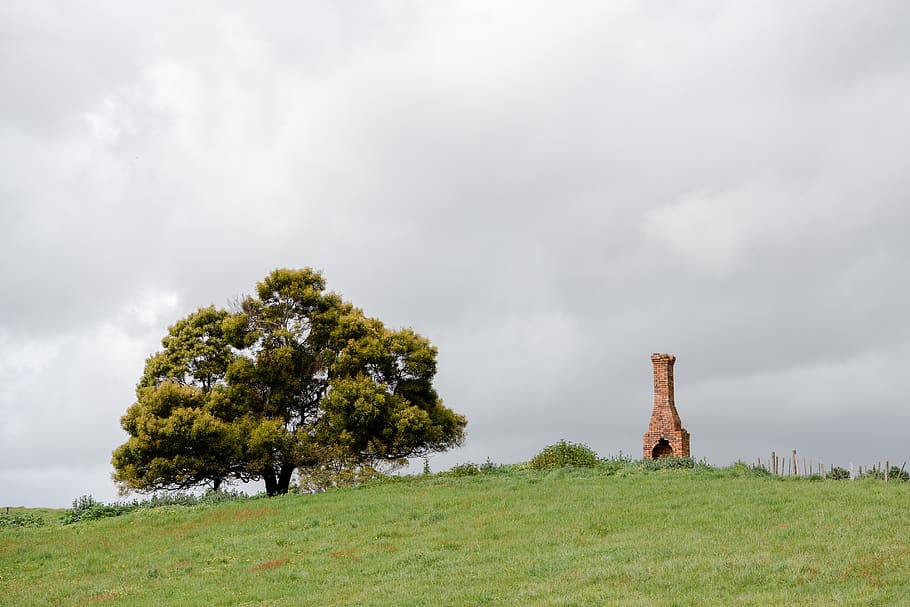 chimney, ruin, abandoned, old, brick, dilapidated, plant, cloud - sky HD wallpaper