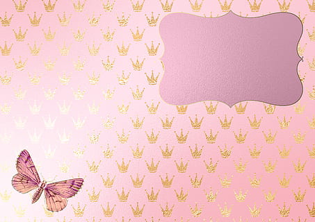 background, crowns, frame, butterfly, pink, vintage, glitter HD wallpaper
