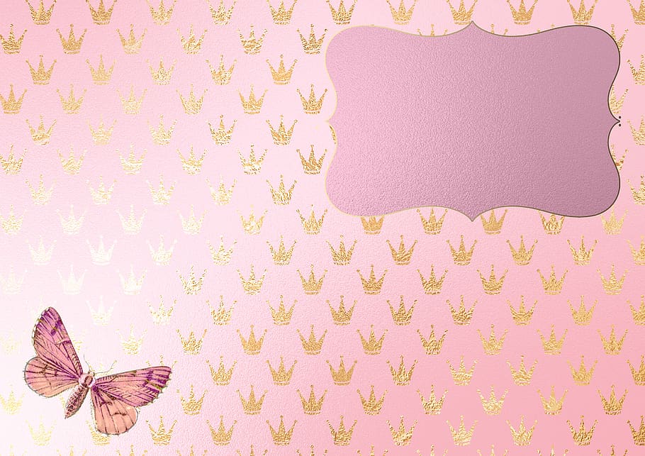 background, crowns, frame, butterfly, pink, vintage, glitter, HD wallpaper