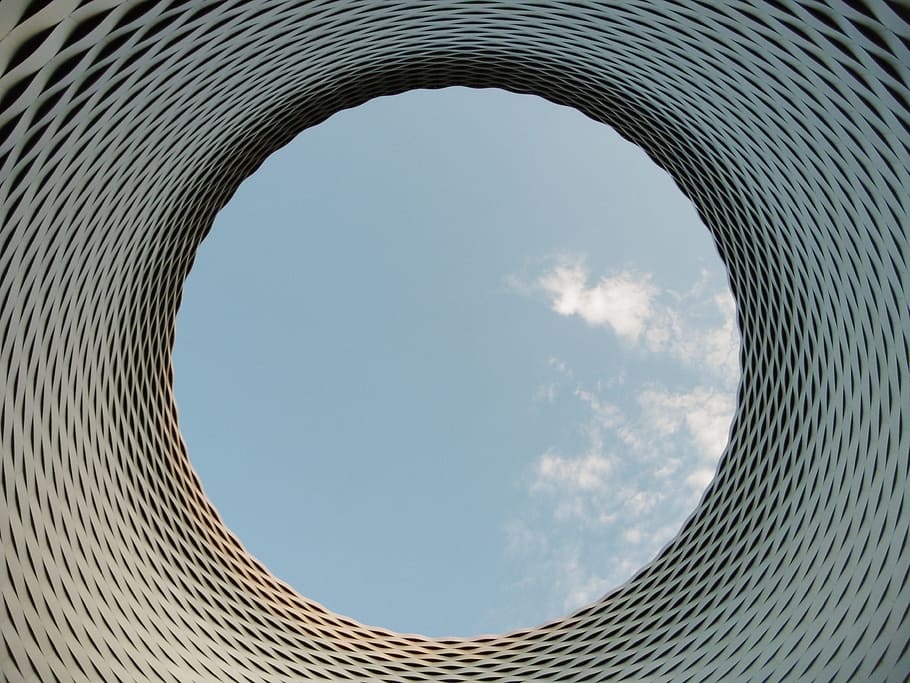 low angle photograph of building with sky roof, circle, abstract HD wallpaper