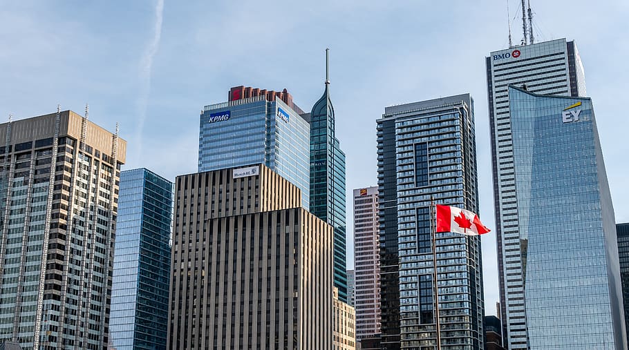 canada, toronto, nathan phillips square, flag, buildings, corporate HD wallpaper
