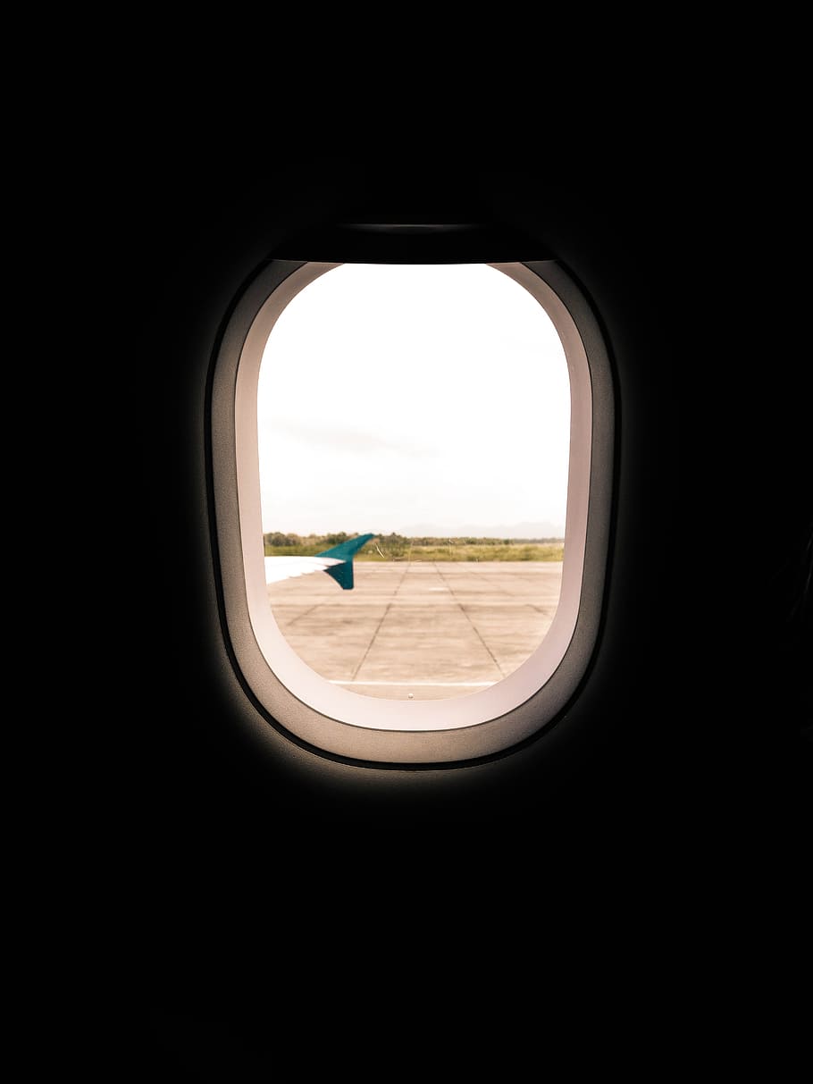 plane window, through window, wing, airplane, aeroplane, wing tip, HD wallpaper