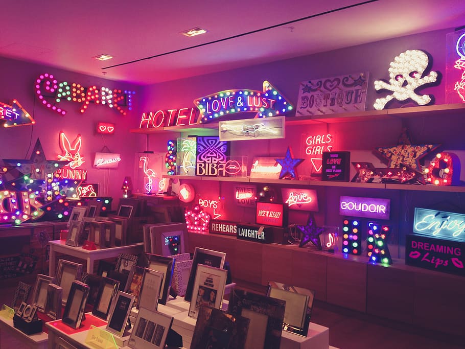 Turned on Led Signage and Decors, advertisement, art, commerce HD wallpaper