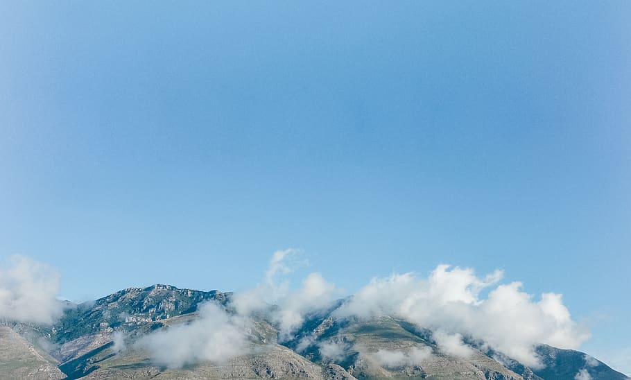 mountain, cloud, clouds, italy, amalfi, minimal, sky, blue HD wallpaper