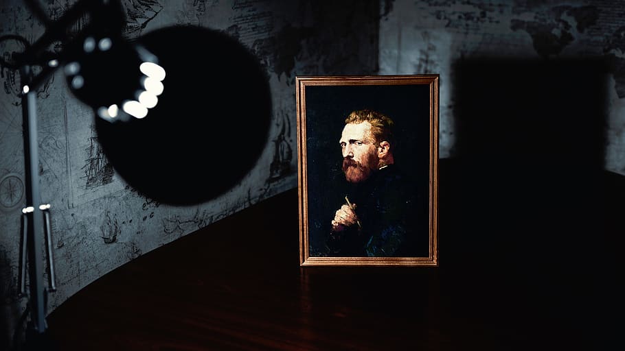 lamp, light, spotlight, art, picture, frame, vincent, van, gogh HD wallpaper