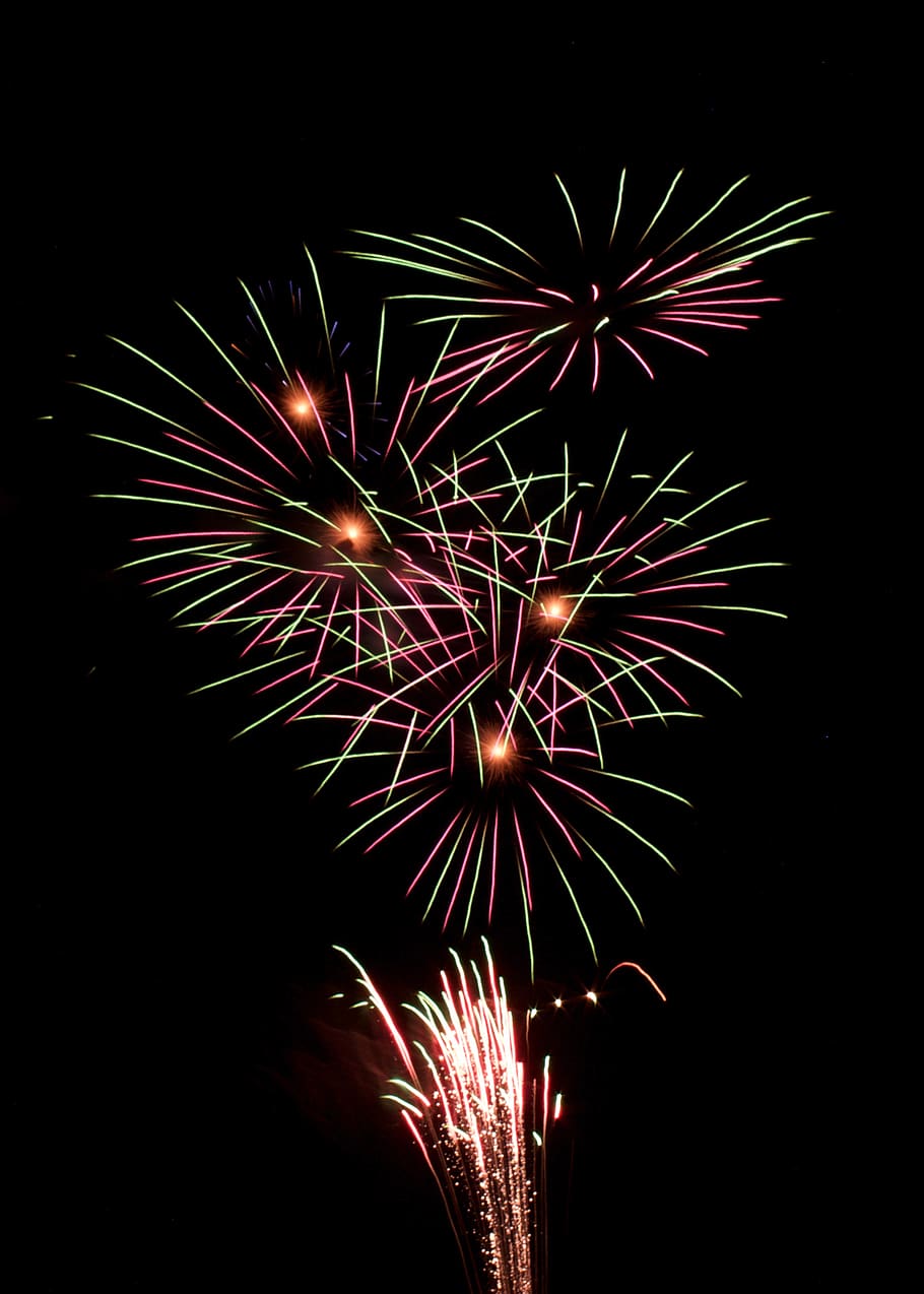 firework, night, illuminated, firework display, event, motion HD wallpaper