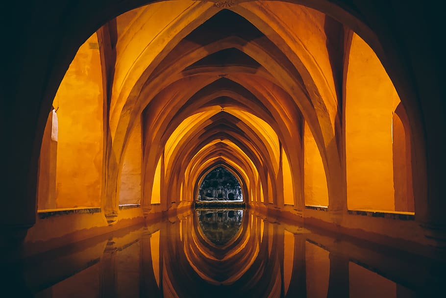 Establishment Interior, arches, architecture, building, reflection HD wallpaper