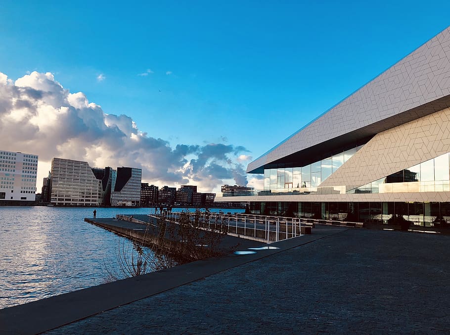 building, architecture, water, waterfront, overhoeksplein 23l HD wallpaper