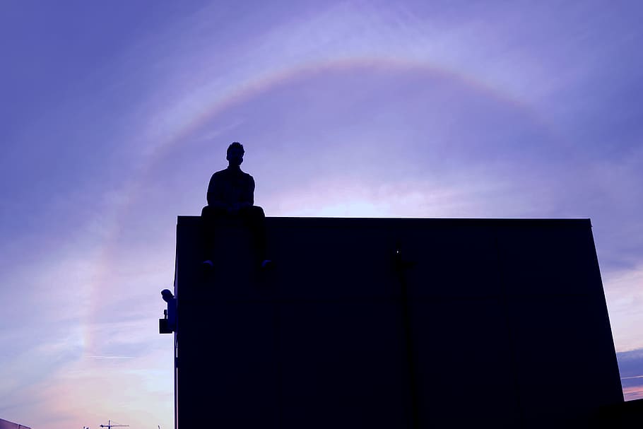 rainbow, sillouhette, silhouette, sky, architecture, built structure HD wallpaper