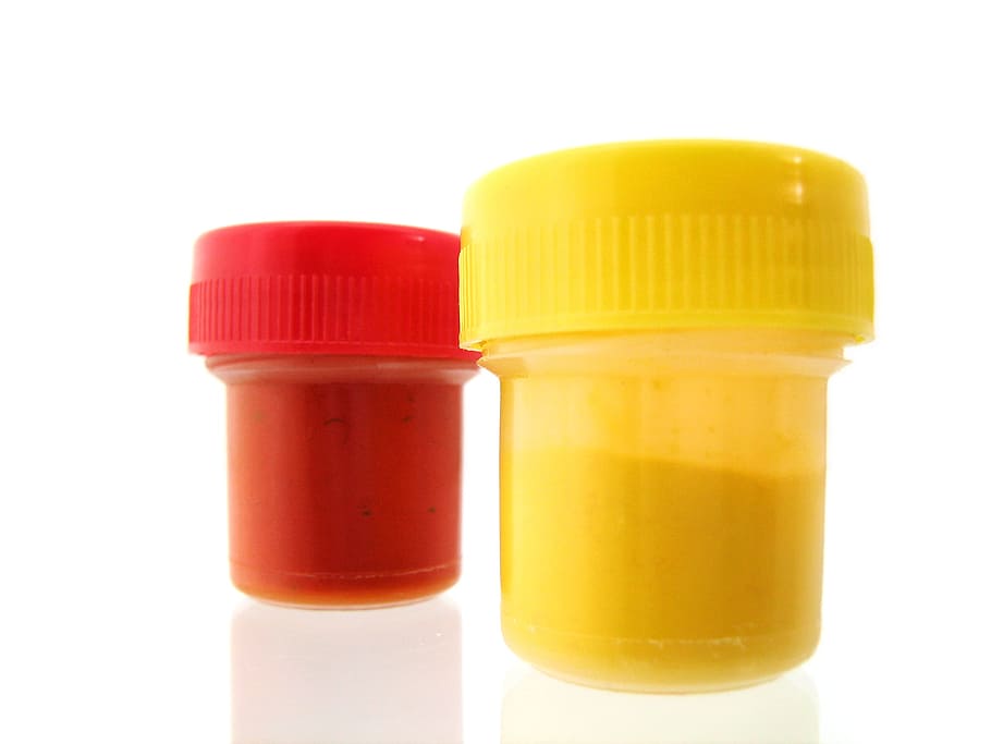 cans, paint, isolated, liquid, red, yellow, paintings, equipment HD wallpaper