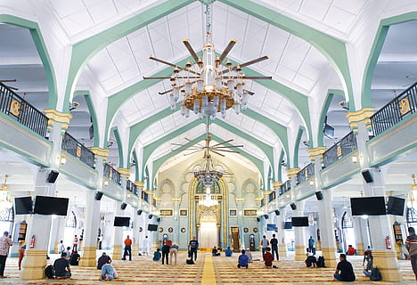 people inside building, singapore, masjid sultan, indoors, room HD wallpaper